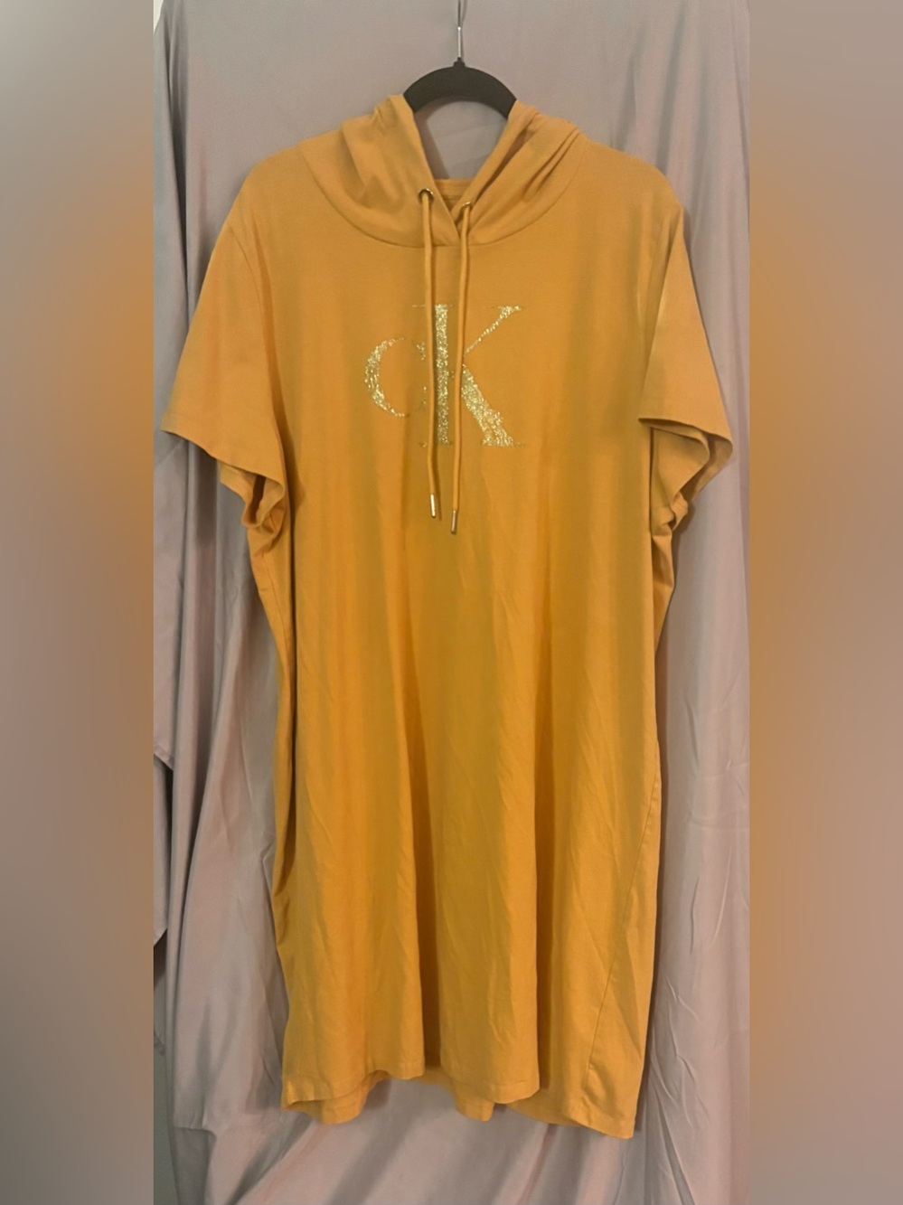 Calvin Klein Yellow Hooded Tunic with Glitter CK Logo